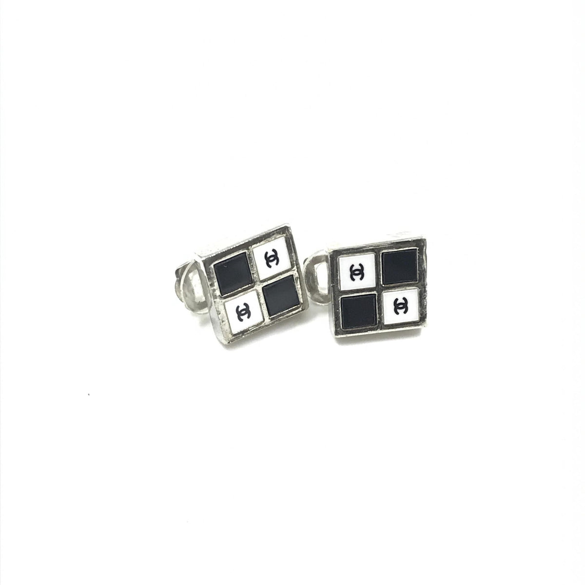 Chanel Coco Mark Earrings Black/White/Silver