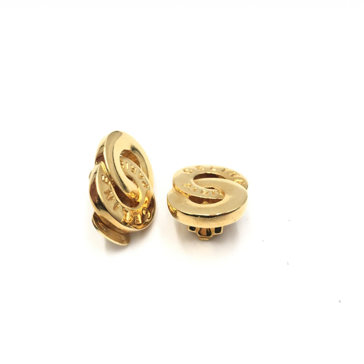 Celine Gold Tone Double Round Motif Earrings