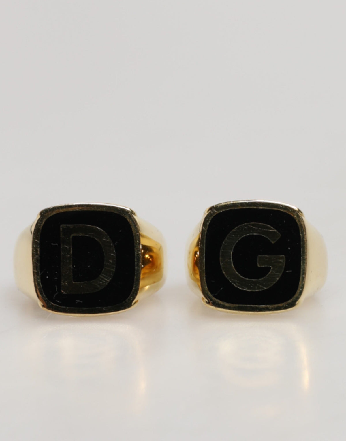 Dolce & Gabbana Gold-Tone Real Brass Black Enamel "DG" Adjustable Rings